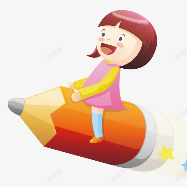 女孩坐着铅笔火箭png免抠素材_新图网 https://ixintu.com 创意 坐着的小朋友 女孩 悬浮 拟物化 插画 矢量元素 铅笔