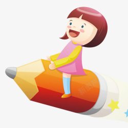 坐着铅笔女孩坐着铅笔火箭高清图片