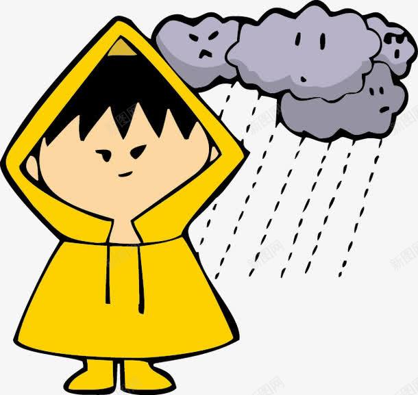 卡通儿童下雨雨衣png免抠素材_新图网 https://ixintu.com 下雨 乌云 儿童 雨衣 黄色雨衣卡通人物形象