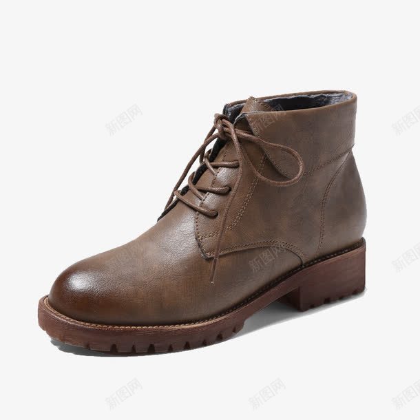 一只复古马丁靴png免抠素材_新图网 https://ixintu.com 产品实物 低跟 女鞋 皮鞋 系带 褐色