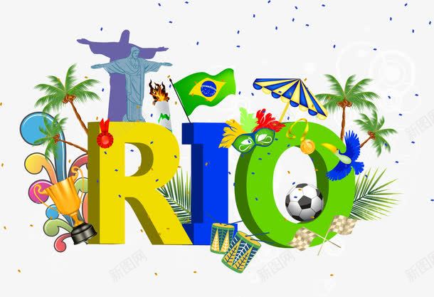 RIO里约奥运会装饰元素png免抠素材_新图网 https://ixintu.com RIO 巴西国旗 耶稣神像 装饰元素 里约奥运会