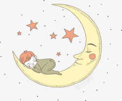 在月亮上酣睡的孩子矢量图素材
