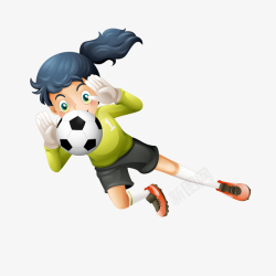 足球免费png世界杯绿色卡通足球女门将扑救免高清图片