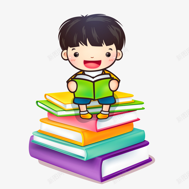 卡通看书的小男孩png免抠素材_新图网 https://ixintu.com 人物设计 小男孩 看书 知识改变命运 阅读