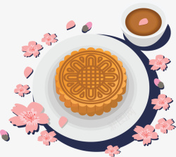 粉色花朵中秋月饼素材