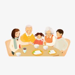 卡通一家人围桌吃饭素材