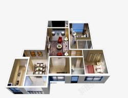 三居室3D户型图高清图片