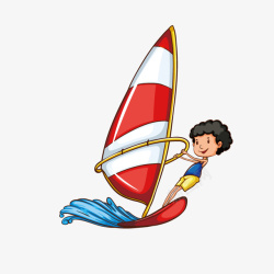 冲浪帆船手绘卡通女孩海上冲浪高清图片