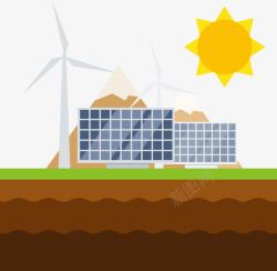 太阳能发电太阳能与风车矢量图高清图片