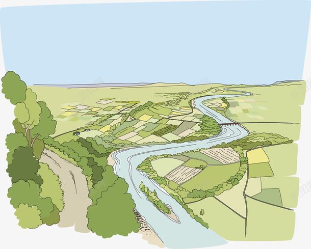 河道矢量图ai免抠素材_新图网 https://ixintu.com 免费矢量下载 插画 河道 田园 矢量图