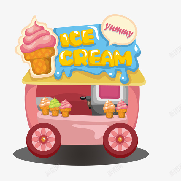冰淇淋售卖车矢量图ai免抠素材_新图网 https://ixintu.com 冰淇淋 卡通 售卖车 流动餐车 食物设计 矢量图