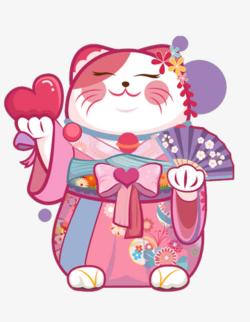 穿日本服饰的卡通桃花猫素材