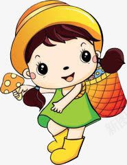采蘑菇的小姑娘png免抠素材_新图网 https://ixintu.com 小姑娘 菜篮子 采蘑菇