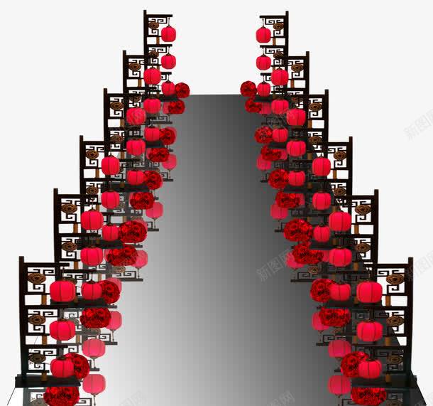 挂满红色灯笼的舞台走廊png免抠素材_新图网 https://ixintu.com 中国风 红色灯笼 舞台走廊 装饰图案