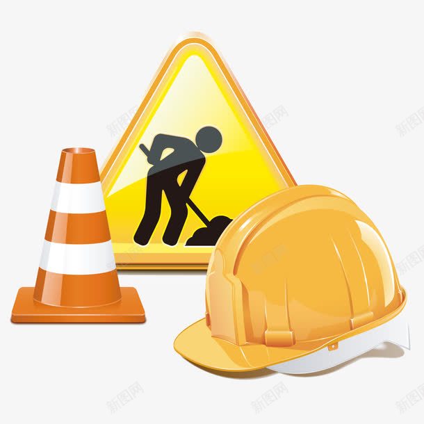 道路施工警示图标png_新图网 https://ixintu.com 安全帽 施工图标 标牌 橙色路障 警告 警告标示 路障