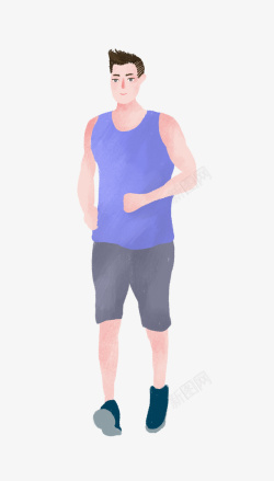 手绘人物插图跑步锻炼身体的男人素材
