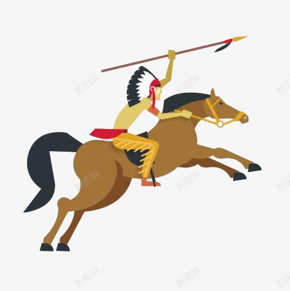 狂野风的卡通拿着长矛的印第安人png免抠素材_新图网 https://ixintu.com 动物 卡通手绘 印第安人 奔跑的马 牵马 狂野风的卡通拿着长矛的印第安人PNG免费下载 长矛 骑马