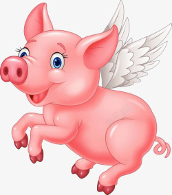 猪耳卡通手绘长着翅膀的小猪高清图片