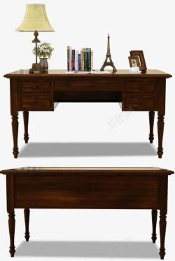 一套家具书桌木制典雅复古书桌高清图片