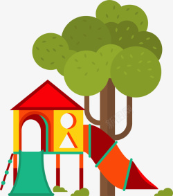 儿童游乐设施卡通彩色树木滑滑梯高清图片