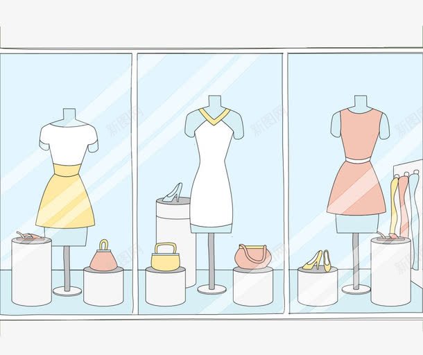 橱窗里的衣服png免抠素材_新图网 https://ixintu.com 展示 服装店 橱窗 玻璃窗 衣服
