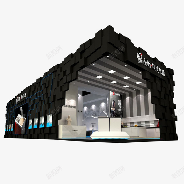 黑色3D展厅psd免抠素材_新图网 https://ixintu.com 3D展厅 展览 时尚大气 渲染效果图 简约 黑色