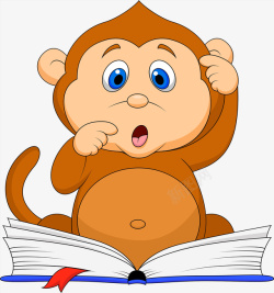 猴尾巴看书的猴宝宝高清图片