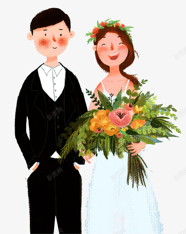 彩色创意结婚卡通插画png免抠素材_新图网 https://ixintu.com 创意 婚姻 彩色 结婚 自然 花朵 花环 装饰