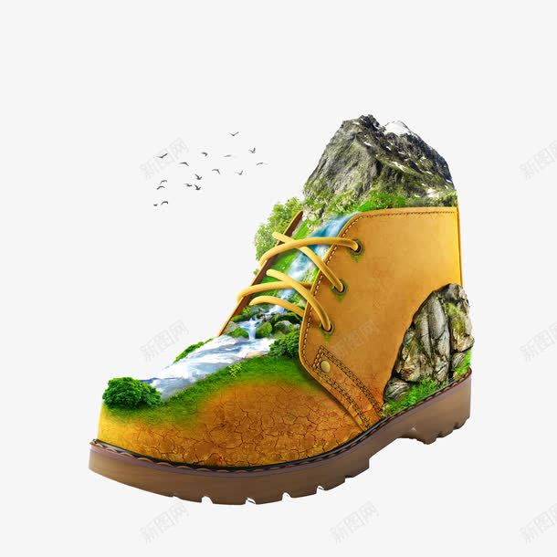 黄色鞋子png免抠素材_新图网 https://ixintu.com 军靴 创意 合成 登山鞋