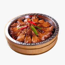 干锅鸭胗木桶装鸭头干锅鸭食品餐饮高清图片
