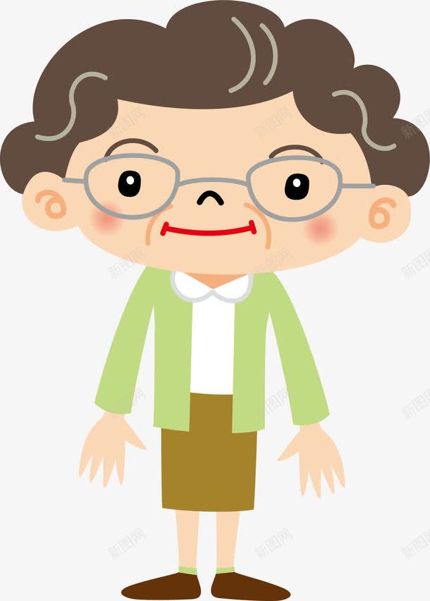 卷发老奶奶png免抠素材_新图网 https://ixintu.com 卷发 微笑 手绘 棕色 眼镜框 绿色开衫 老婆婆卡通 衬衫领