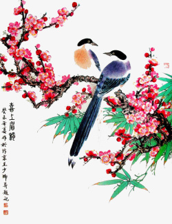 树枝上的喜鹊中国风喜鹊高清图片