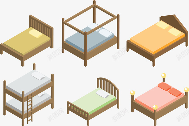 床类样式集合png免抠素材_新图网 https://ixintu.com 上下铺 床单被罩 床头柜 枕头 楼梯 颜色