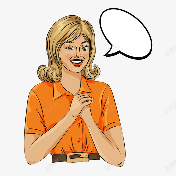 橙色衣服女人欧美卡通矢量图ai免抠素材_新图网 https://ixintu.com 卡通 女人 对话框 微笑 橙色 欧美风 波普风格 衣服 长发 矢量图