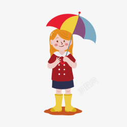 扁平雨靴扁平化撑着小伞的小女孩矢量图高清图片