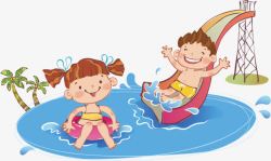 游泳动作游泳池男孩女孩卡通背景夏天高清图片