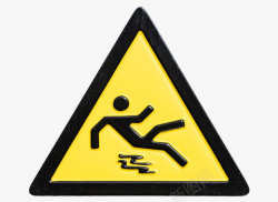 雪天路滑防止摔倒三角形黄色警告牌实物高清图片
