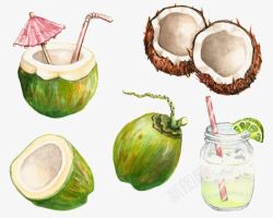 手绘椰汁椰子高清图片
