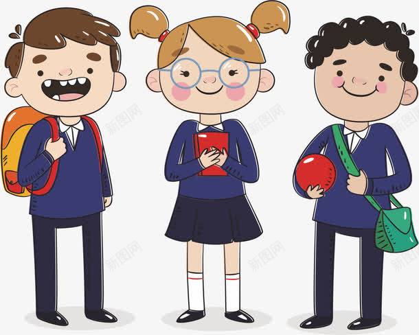 韩国小学生png免抠素材_新图网 https://ixintu.com 上学 卡通人物 校服 背包 韩国人