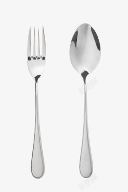工器具银色不锈钢汤勺和叉子高清图片