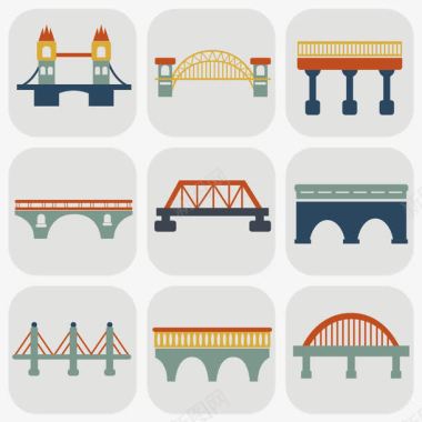 九种卡通桥梁图标图标
