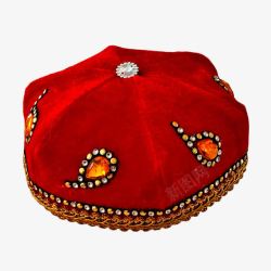 红色镶钻新疆维吾尔族花帽素材