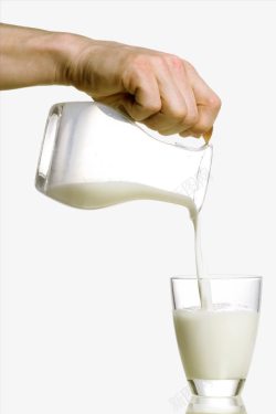 乳白色液体手拿奶杯往下倒高清图片