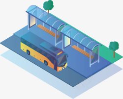 公交站模型蓝色城市公交车站矢量图高清图片