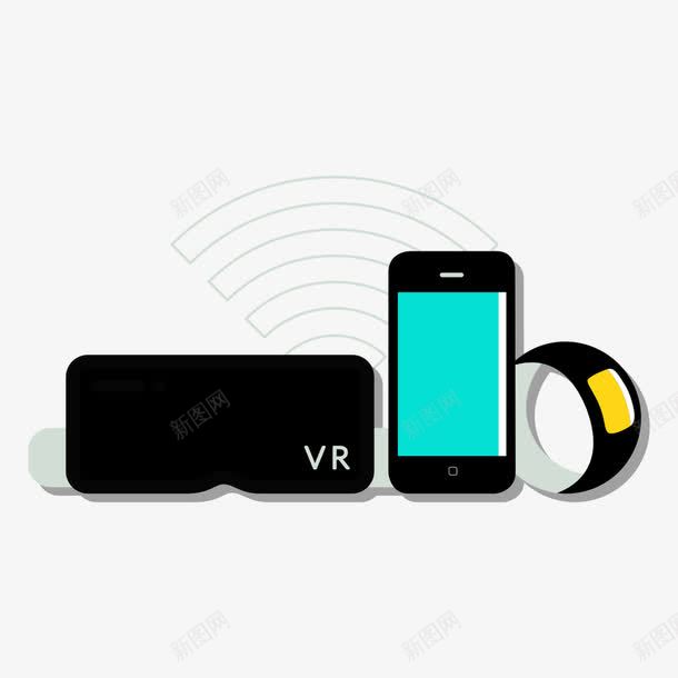 虚拟现实电子设备png免抠素材_新图网 https://ixintu.com VR世界 VR眼镜 无线信号 智能手机 电子手表 电子设备