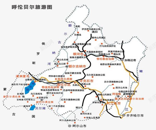 呼伦贝尔旅游地图png免抠素材_新图网 https://ixintu.com 亚洲地图 呼伦贝尔 线条地图