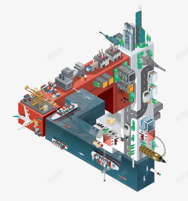 卡通建筑png免抠素材_新图网 https://ixintu.com 3D c4d 三维 创意 卡通 建筑 机械化 立体 货轮