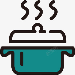 扁平化煲粥锅绿色手绘圆角锅具元素图标高清图片