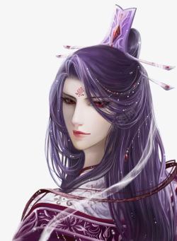 妖艳紫发男子古风手绘素材