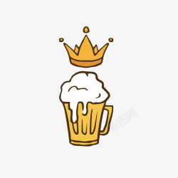 玻璃杯啤酒卡通冒泡的啤酒和皇冠高清图片